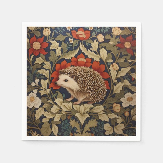 Servilleta De Papel Inspiración de Woodland Hedgehog William Morris (Anverso)