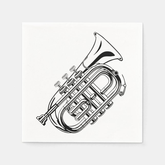 Servilleta De Papel Instrumento musical de boceto de trompeta blanco y (Anverso)