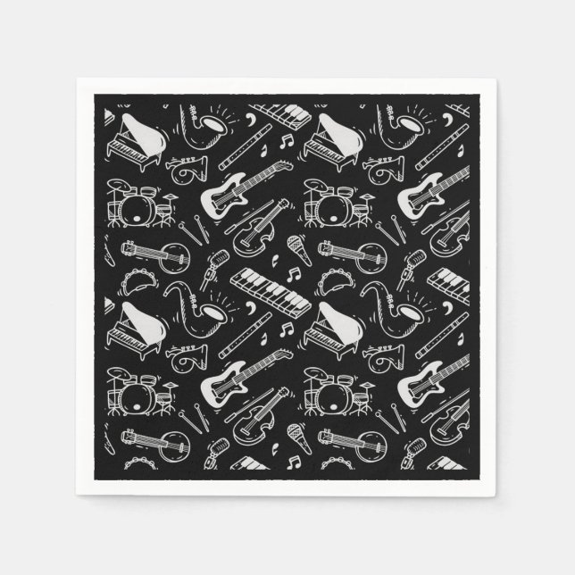 Servilleta De Papel Instrumentos en blanco y negro (Anverso)
