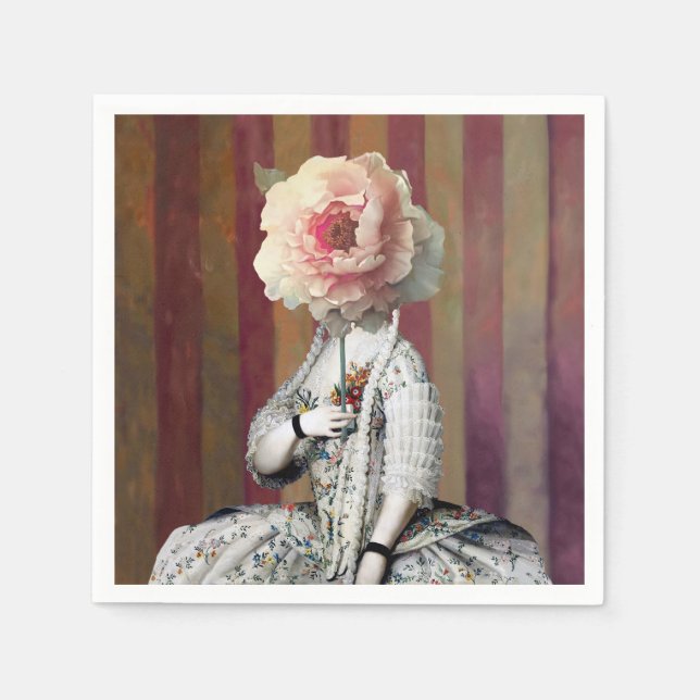 Servilleta De Papel Intriga floral Máscara de Peonía Rosa (Anverso)