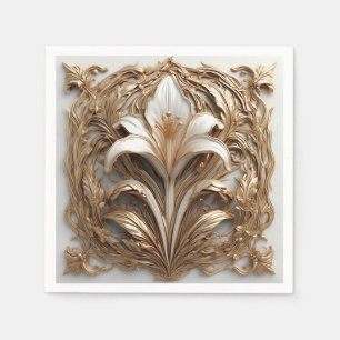 Servilleta De Papel Intrincado Relieve Floral Dorado Embellished