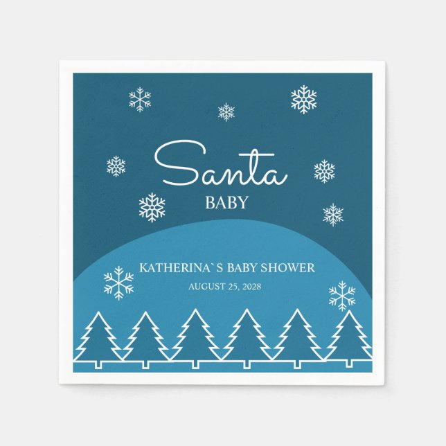 Servilleta De Papel Invernal Baby Shower Blue White Snowflakes Treys (Anverso)