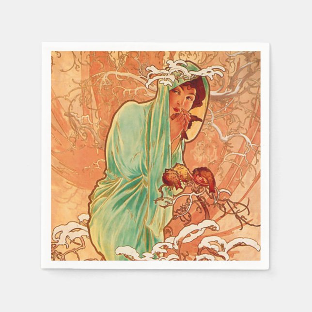 Servilleta De Papel Invierno Art Nouveau de Alphonse Mucha (Anverso)