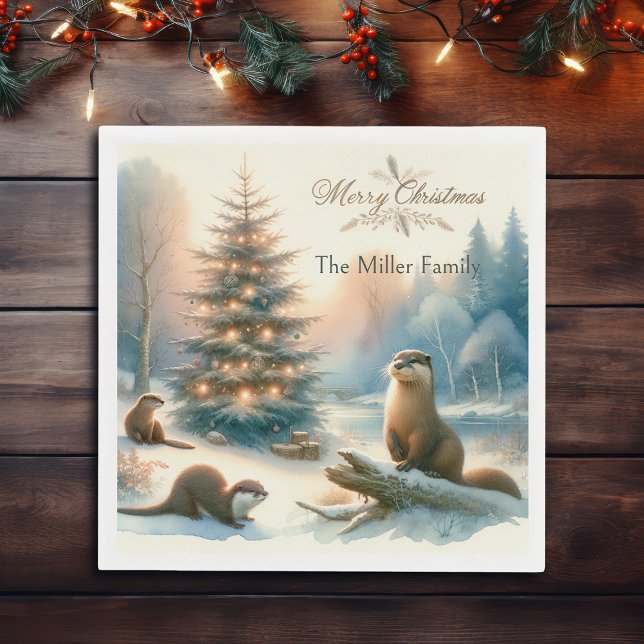 Servilleta De Papel Invierno de la familia Otter navideña personalizad (Subido por el creador)