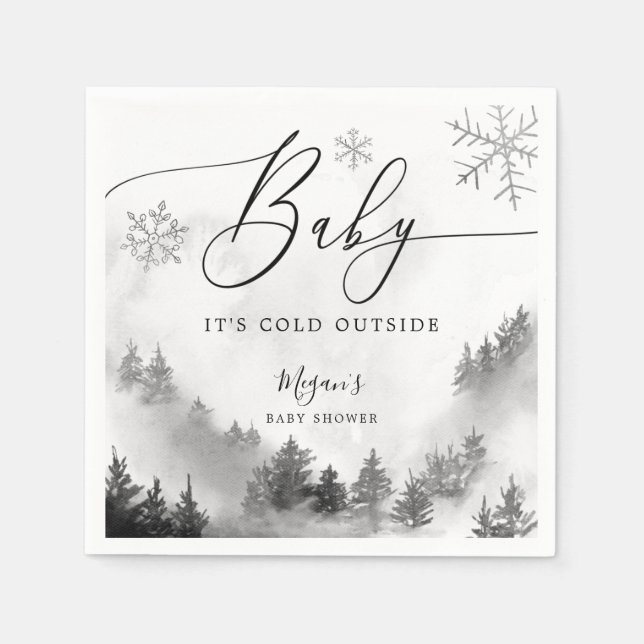 Servilleta De Papel Invierno de nieve Baby Shower Gray Snowflakes (Anverso)