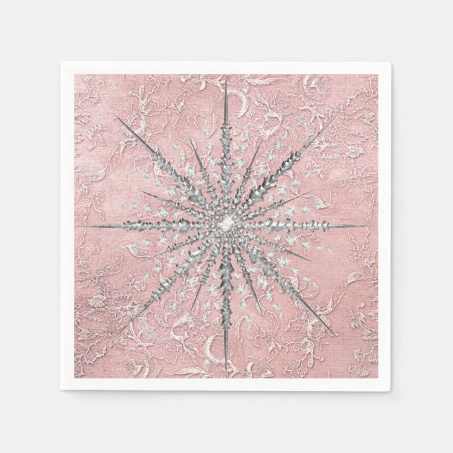 Servilleta De Papel invierno de nieve rosa y elegante (Anverso)