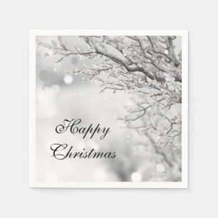 Servilleta De Papel Invierno de plata "felices Navidad " de la chispa