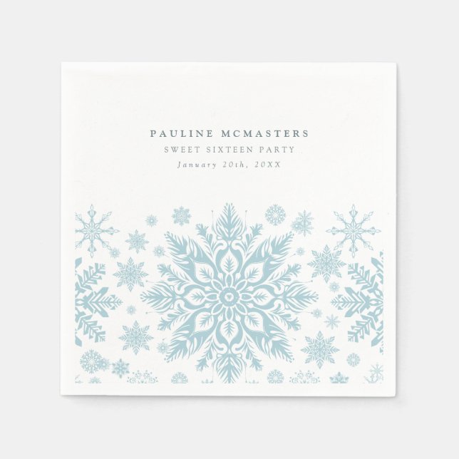 Servilleta De Papel Invierno dulce de copo de nieve azul 16 Fiesta (Anverso)
