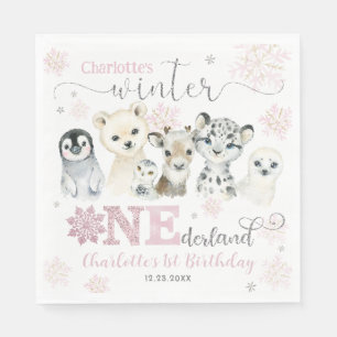 Servilleta De Papel Invierno Onederland Animales Árticos Nieve Cumplea