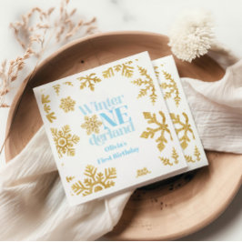 Servilleta De Papel Invierno Onederland azul Copo de Nieve Cumpleaños 