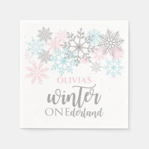 Servilleta De Papel Invierno Onederland Brillo rosa azul plateado