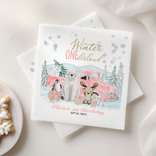 Servilleta De Papel Invierno Onederland Chica Animal Ártico Cumpleaños
