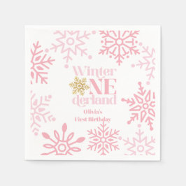 Servilleta De Papel Invierno Onederland Copo de Nieve Rosa Cumpleaños