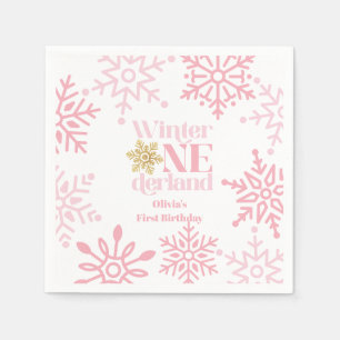 Servilleta De Papel Invierno Onederland Copo de Nieve Rosa Cumpleaños 