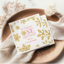 Servilleta De Papel Invierno Onederland Copo de Nieve Rosa Dorado Cump