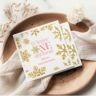 Servilleta De Papel Invierno Onederland Copo de Nieve Rosa Dorado Cump