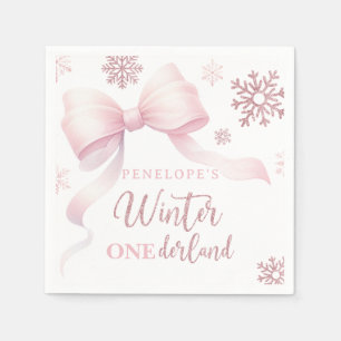 Servilleta De Papel Invierno Onederland Lazo Rosa Niña 1er Cumpleaños