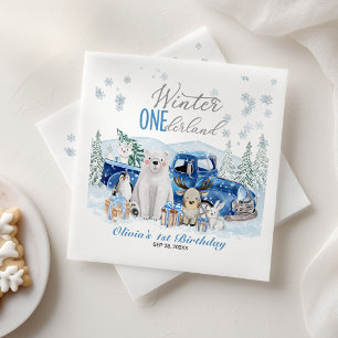 Servilleta De Papel Invierno Onederland Niño Animal Ártico Cumpleaños