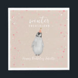 Servilleta De Papel Invierno Onederland Pink Birthday Penguin Birthday<br><div class="desc">Invierno Onederland tema de la fiesta de primer cumpleaños con pingüino en gorra fiesta rosa sobre fondo rosa claro con moqueta de nieve y confeti.</div>