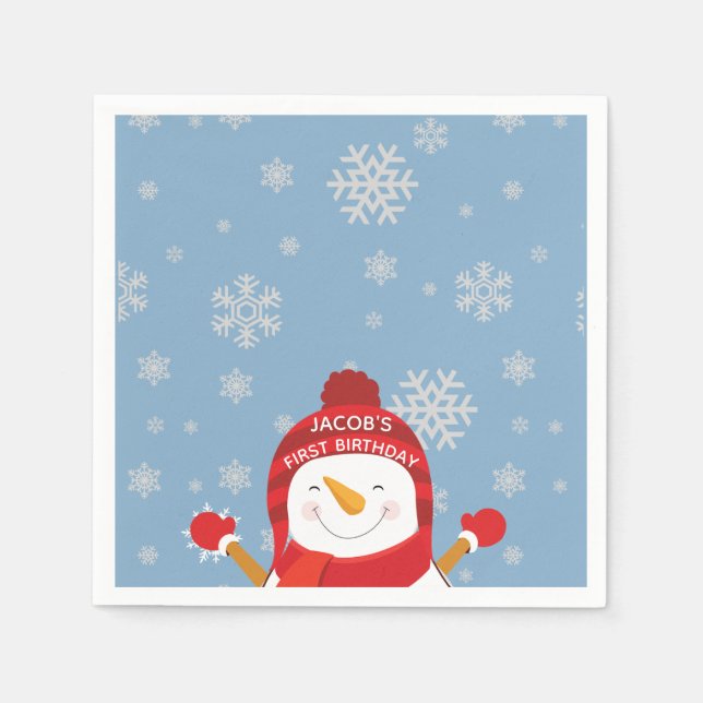 Servilleta De Papel Invierno Onederland primer cumpleaños azul y plata (Anverso)