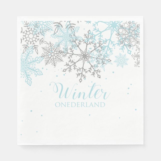 Servilleta De Papel Invierno Onederland primer cumpleaños azul y plata (Anverso)