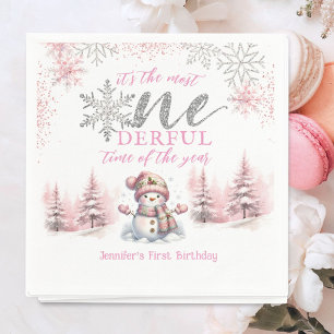 Servilleta De Papel Invierno ONEderland Rosa Niña Navidad Cumpleaños 1