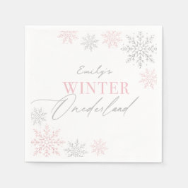 Servilleta De Papel Invierno Onederland Silver Purpurina Rosado Primer