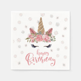 Servilleta De Papel Invierno Unicorn Pink Happy Birday