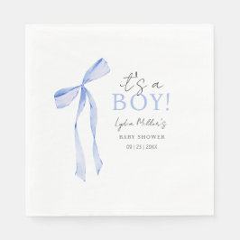 Servilleta De Papel Invitación a Baby Shower de Blue Bow, Boy Baby Sho