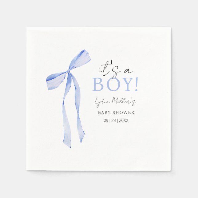 Servilleta De Papel Invitación a Baby Shower de Blue Bow, Boy Baby Sho (Anverso)