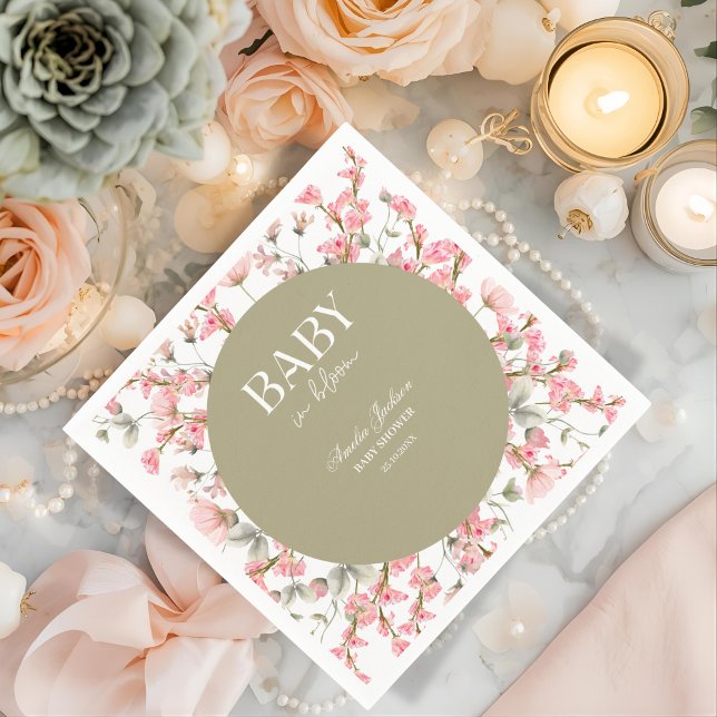 Servilleta De Papel Invitación a Baby Shower de Sage Green Baby Bloom (Subido por el creador)