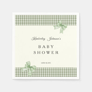 Servilleta De Papel Invitación a Baby Shower de Sage Green Gingham y B