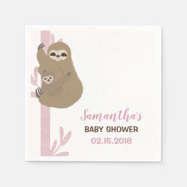 Servilleta De Papel Invitación a Baby Shower de Sloth Chica (Anverso)