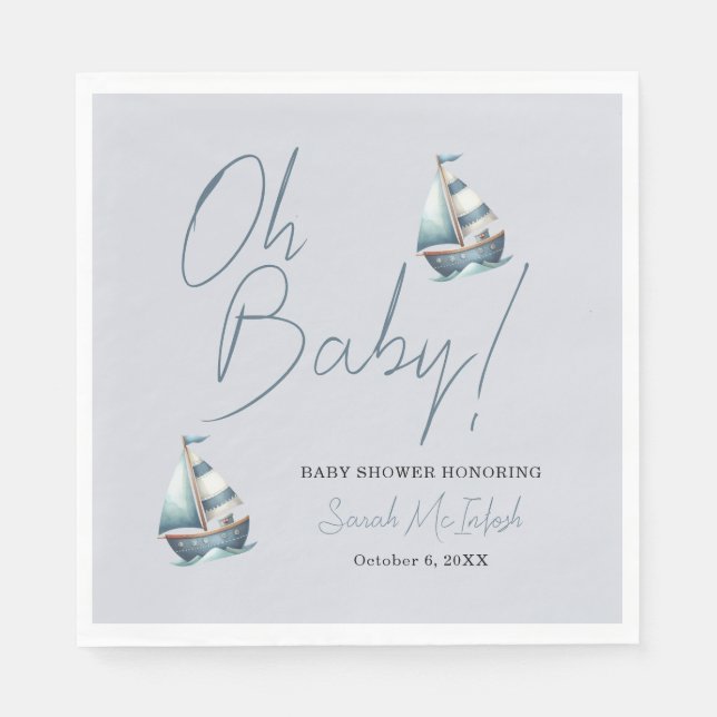 Servilleta De Papel Invitación a Baby Shower en barco náutico (Anverso)