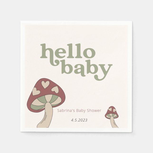 Servilleta De Papel Invitación a Baby Shower hongo | Sage Green (Anverso)