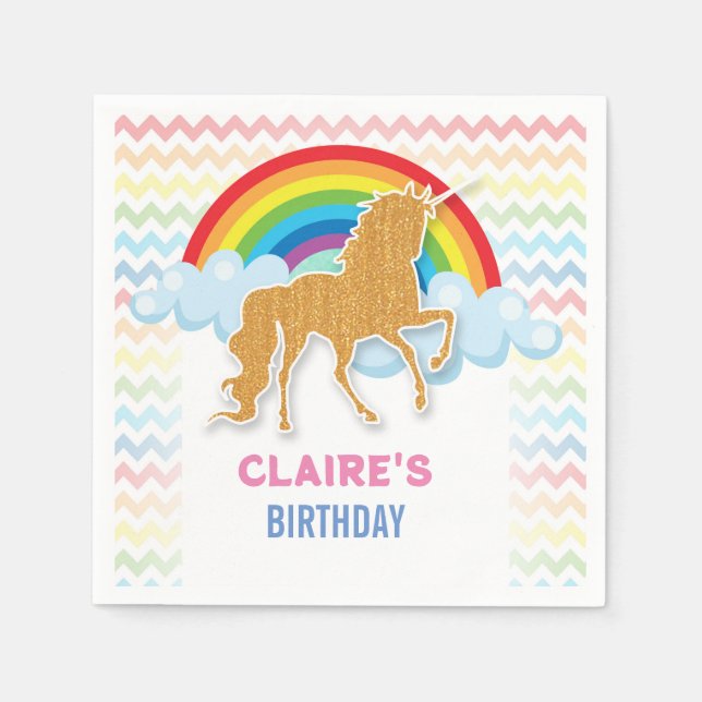 Servilleta De Papel Invitación a cumpleaños de Unicornio Arcoiris mági (Anverso)