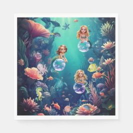 Servilleta De Papel Invitación a la fiesta de cumpleaños de Sirena Cut