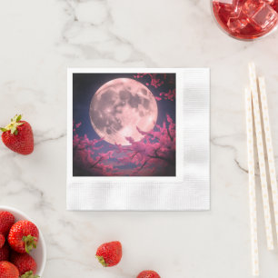 Servilleta De Papel Invitación a la luna llena y a los cerezos en flor