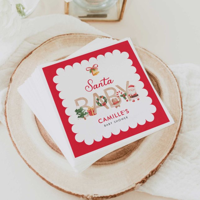 Servilleta De Papel Invitación a Winter Santa Baby Shower (Christmas Santa Baby Shower Personalized Napkins)