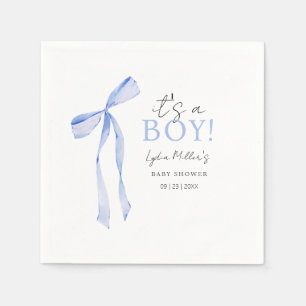 Servilleta De Papel Invitación al Baby Shower de lazo azul, Invitación