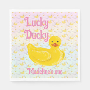 Servilleta De Papel Invitación al primer cumpleaños de Lucky Ducky