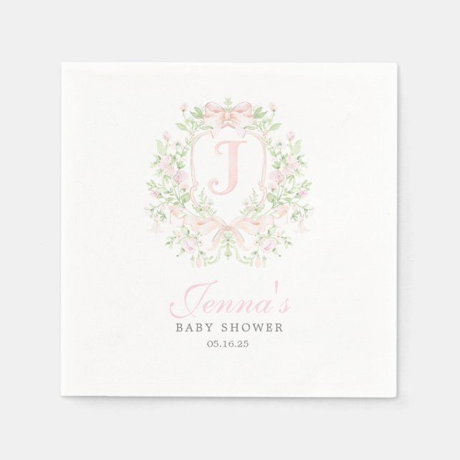 Servilleta De Papel Invitación de baby shower con escudo elegante (Anverso)