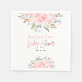 Servilleta De Papel Invitación de Baby Shower de color de agua rosa de