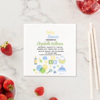 Servilleta De Papel Invitación de Baby Shower de Niña con Hojas de Euc