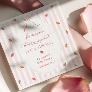 Servilleta De Papel Invitación de baby shower de rayas rosadas y bayas