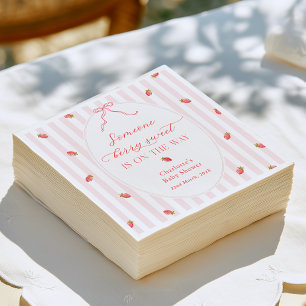 Servilleta De Papel Invitación de baby shower de rayas rosadas y bayas