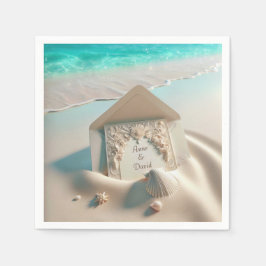 Servilleta De Papel Invitación De Boda A La Arena De Playa