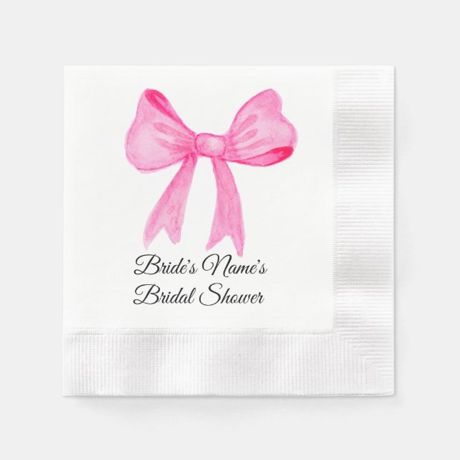 Servilleta De Papel Invitación de boda de Regencia Rosa con Lazo Rosa (Anverso)