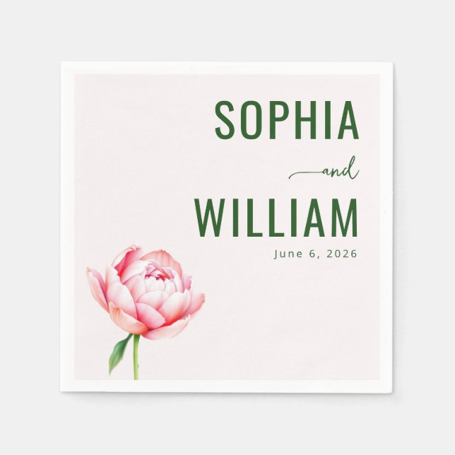 Servilleta De Papel Invitación de Boda Floral Rosa Sereno (Anverso)