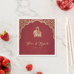 Servilleta De Papel Invitación de boda india, rojo, dorado, Ganesha